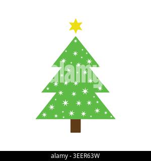 Christmas Tree Vector Icon Colorful Flat Holiday Decoration Tree Sticker Illustration Stock Vector