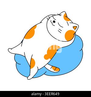 Happy cat sleeps on cloud. Cartoon illustration of cute kitten pet. Stock Vector