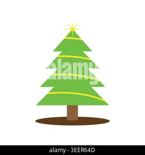 Christmas Tree Vector Icon Colorful Flat Holiday Decoration Tree Sticker Illustration Stock Vector