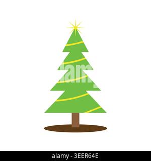 Christmas Tree Vector Icon Colorful Flat Holiday Decoration Tree Sticker Illustration Stock Vector