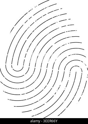 Vector illustration of a black fingerprint with curved ridges, isolated on white background, forensic, biometric, identity, security concept Stock Vector