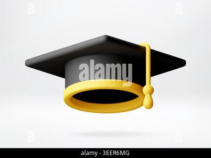 3D Graduation cap with tassel isolated on white Stock Vector