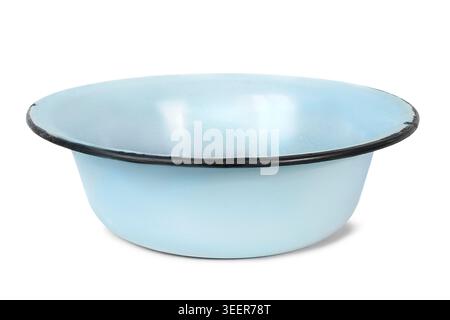 Vintage light blue iron basin isolated on white background Stock Photo