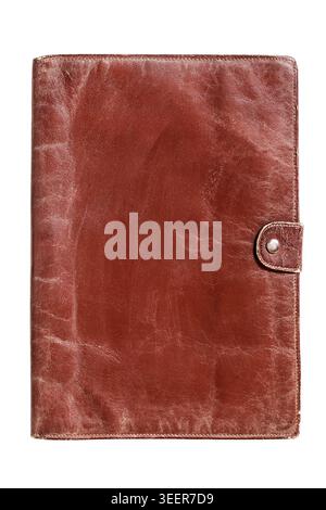 Old brown leather file folder isolated on white background Stock Photo