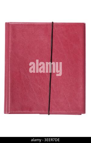 Maroon leatherette document folder tied with a lace isolated over white Stock Photo