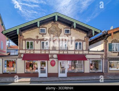 Wall painting, painted house facades, in Prien am Chiemsee, Prien, Upper Bavaria, Bavaria, Germany Stock Photo