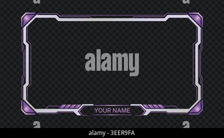 Dark glowing purple neon cyberpunk streaming camera overlay border frame for futuristic online web video presentation Stock Vector
