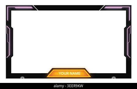 Purple and black live streaming camera overlay template with orange lower third nameplate for digital gamers Stock Vector