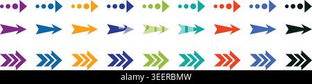 new bright vibrant colorful forward direction pointer navigation arrow signs set graphic elements flat modern vector illustration Stock Vector
