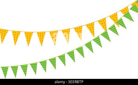 Green and yellow bunting flags banner set for cheerful festival decoration and outdoor birthday party celebration design Stock Vector