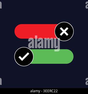 Modern dark ui toggle switch elements set colorful buttons interface controls on off options vector bundle Stock Vector