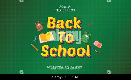 Back to school editable text effect typography banner with educational supplies modern graphic design vector illustration bundle	school, text, effect, Stock Vector