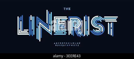 Striped Font Logo Alphabet, Linear Geometric Letters Design, Outline Bauhaus Creative Typeset for Abstract Modern Sport Headline Designs, Retro Stock Vector