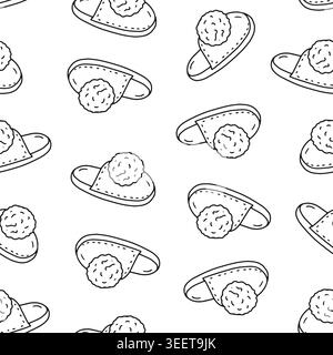 Cozy slippers seamless pattern. Hand drawn home footwear repeat background Stock Vector