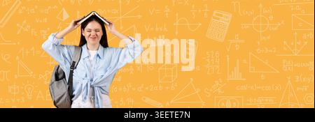 Student Creates a Collection of Study Materials While Posing With a Backpack and Notebook Stock Photo