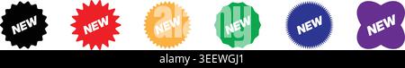 Colorful new arrival tag icon set modern bright retail promotion label sale discount shopping sticker bundle Stock Vector