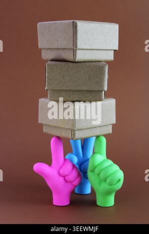 Competing for the delivery of three boxes Stock Photo