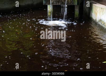 Detail of a small waterfall creating bubbles on the surface. Stock Photo