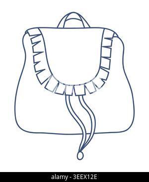 Cute ruffled fashion backpack line art vector illustration Stock Vector