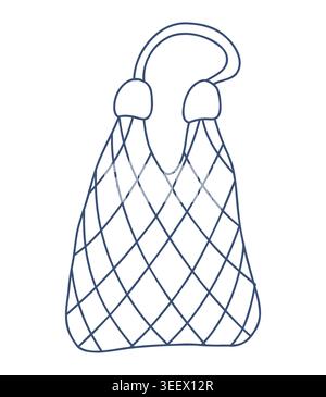 Eco friendly macrame string bag vector line art Stock Vector