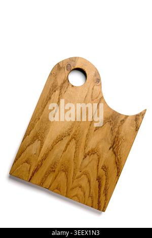 Wooden cutting board isolated on white background top view Stock Photo