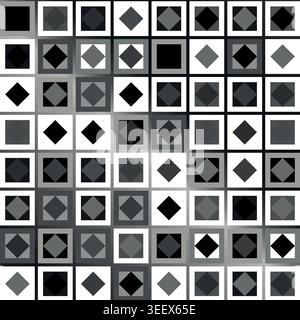 Geometric seamless pattern with black and white elements. Luxury background. Ornamental wallpaper detail of mosaic. Art Deco invitation greeting Stock Vector