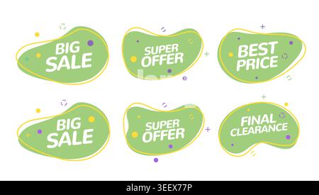 Abstract promotional sale banner collection organic fluid shapes. Colorful discount labels modern retail  Stock Vector