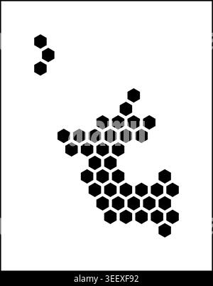 Dadra and Nagar Haveli hexagon map. Plain black and white dotted shape template. State tiny hexagon cells. Stock Vector
