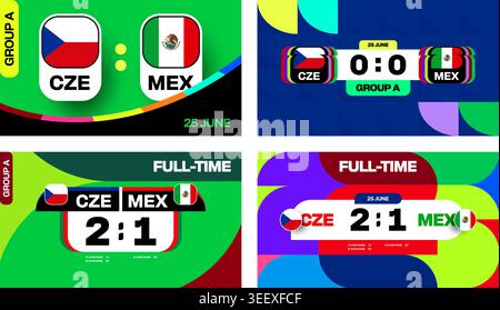 Dynamic Football Match Presentation Vector Graphics Featuring Czech Republic and Mexico Team Statistics for Major 2026 World Tournament.. Stock Vector