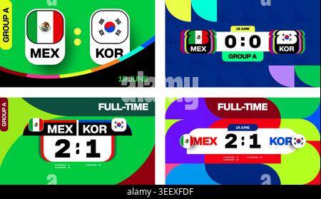 Football Match Scoreboard Graphics Displaying Live Scores and Full-Time Results for 2026 Championship Tournament.. Stock Vector