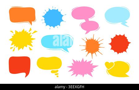 Comic speech bubble silhouette set. Empty cartoon chat balloons, shape frames, cloud shapes for poster, label, badge, sticker and banner design. Pop art border bundle. Vector illustration Stock Vector