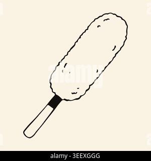 Hand drawn vector illustration of a fluffy duster for home cleaning and maintenance. Minimalist household accessory icon in a simple line art style Stock Vector