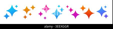 AI star icon set. Artificial intelligence sparkling symbols with gradients. Shiny magic glitter starburst signs for logo, app design. Modern colorful smart assistant elements. Vector illustration Stock Vector