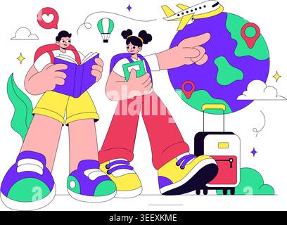 Study Abroad Vector Illustration Featuring International Education, Student Travel, Passport and Global Learning Design Stock Vector