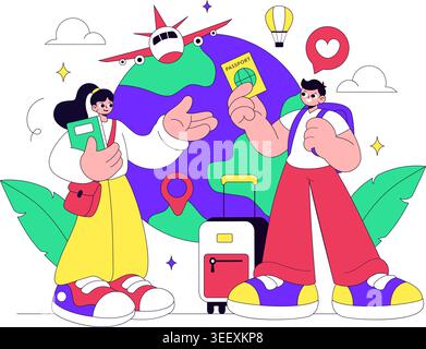 Study Abroad Vector Illustration Featuring International Education, Student Travel, Passport and Global Learning Design Stock Vector