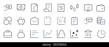 Accounting Finance Editable Line Icons Collection Vector Illustration. Stock Vector