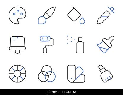 Art and Painting Tools Line Icons Set Editable Stroke Vector Illustration. Stock Vector