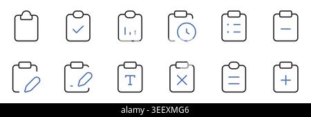 Clipboard and Checklist Line Icons Set Editable Stroke Vector Illustration. Stock Vector