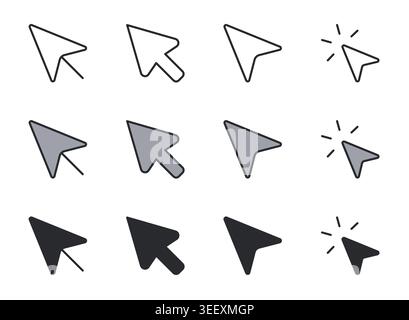 Cursor Pointer and Click Icon Set Line Duotone and Filled Vector Illustration. Stock Vector