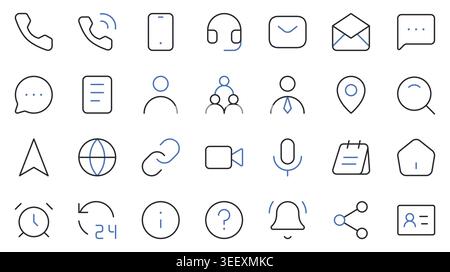Contact Us Icons Set Line Editable Stroke Vector. Stock Vector