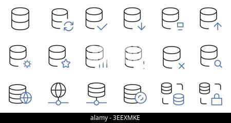 Database Storage Editable Line Icons Set Vector Illustration. Stock Vector