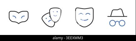 Hacker Spy and Anonymous Face Line Icons Set Editable Stroke Vector Illustration. Stock Vector
