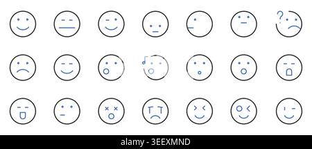 Emoji Emoticon and Facial Expression Line Icons Set Editable Stroke Vector Illustration. Stock Vector