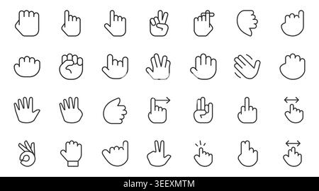 Hand Gesture Line Icons Set Editable Stroke Vector Illustration. Stock Vector