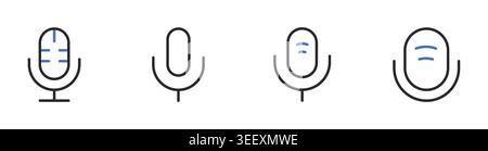 Microphone Icons Set Line Editable Stroke Vector. Stock Vector