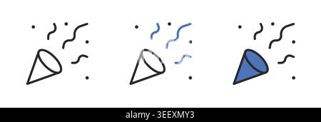 Party Popper Celebration Icons Set Line Editable Stroke Vector. Stock Vector