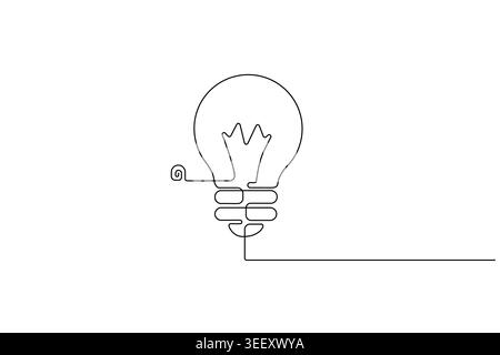Electric light bulb continuous one line hand drawing minimalist outline vector illustration Stock Vector