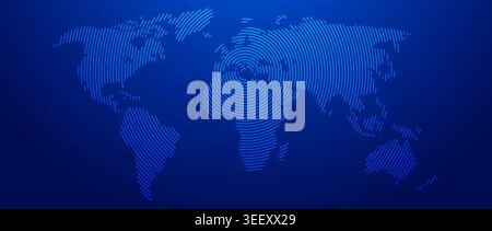 Blue neon glowing lined world map concept. Abstract neon lines globe worldmap for poster, banner, brochure, booklet, presentation. Round linear continent infographics wallpaper. Vector illustration Stock Vector