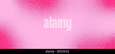 Rose halftone background. Retro comic gradient pattern. Bright rose pixelated dotted texture overlay. Cartoon pop art faded grain backdrop for poster, banner, advertisement, brochure. Vector Stock Vector