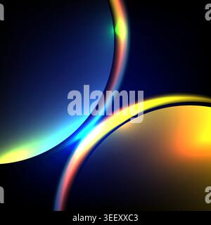 abstract neon light background with glowing blue and yellow arcs on dark backdrop for futuristic digital technology design concepts Stock Vector